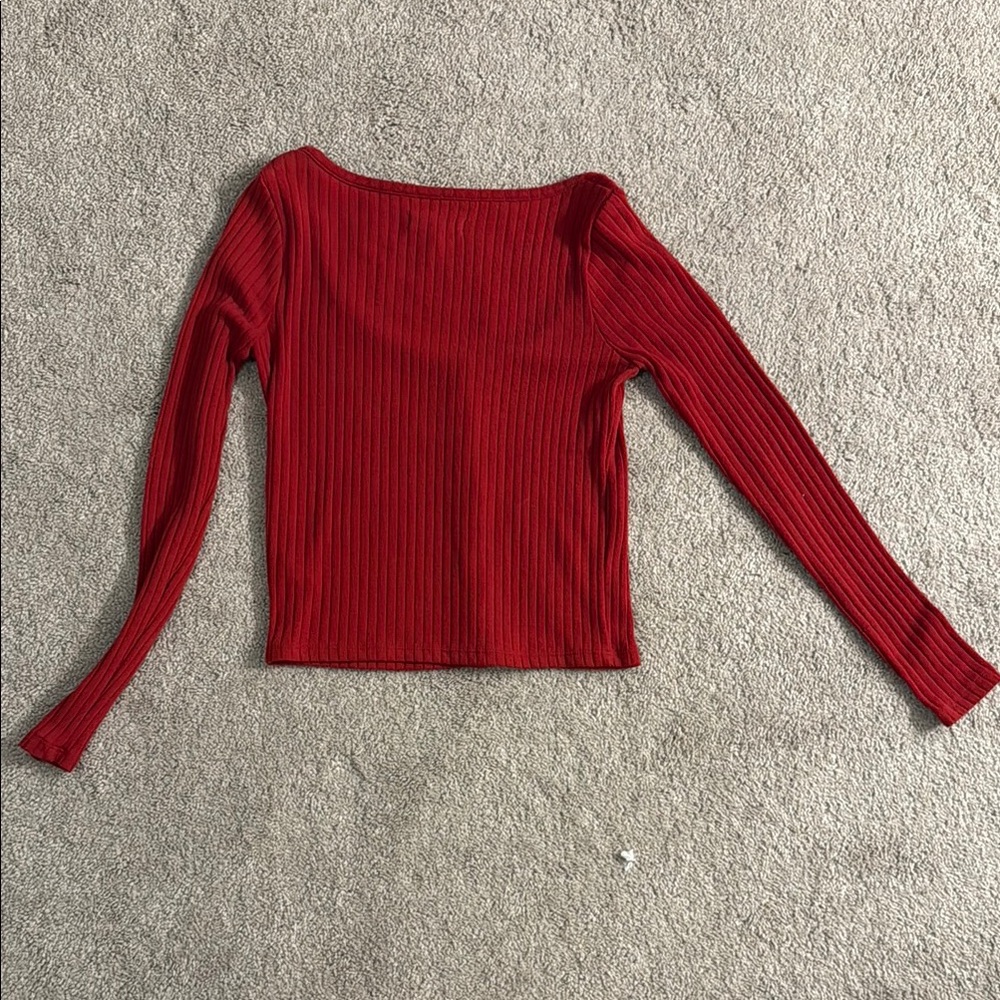 Madewell Red Ribbed Fitted Blouse - Picture 4 of 4